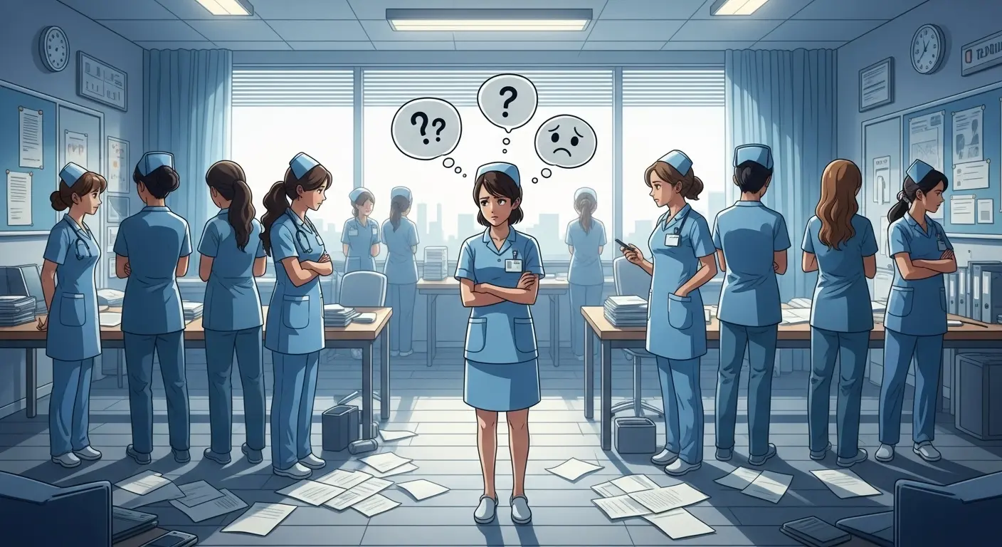 病院で派閥に悩む看護師のイラスト