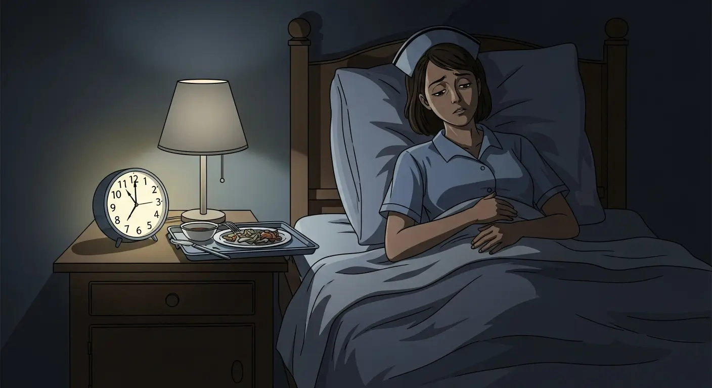 不眠と食欲不振に悩む看護師のイラスト